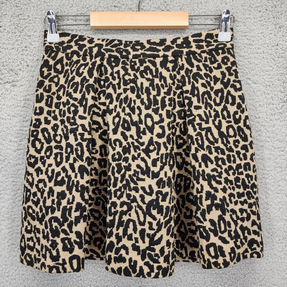 SEA NEW YORK Leopard Animal Print Pleated Mini Skirt Size 4 Tan Black Knit